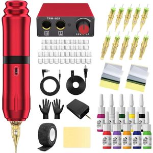 Tattoo Machine - Rood - Tattoo Set Inclusief Inkt en Naalden