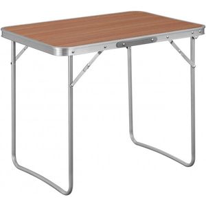 WARRAICH-Kampeertafel, opvouwbare draagbare picknicktafel, met handvat, aluminium en MDF eiken