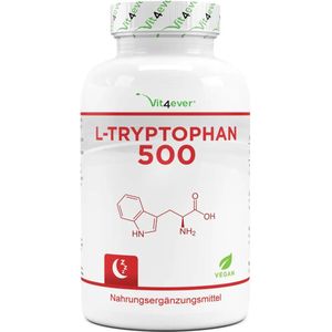 L-tryptofaan 500 mg - 300 veganistische capsules - puur aminozuur van plantaardige fermentatie - in het laboratorium getest (gehalte van werkzame stoffen en zuiverheid) - zonder toevoegingen - hoge dosering - veganistisch | Vit4ever