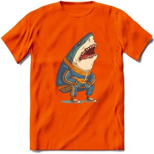 Casual haai T-Shirt Grappig | Dieren vissen Kleding Kado Heren / Dames | Animal Skateboard Cadeau shirt - Oranje - 3XL