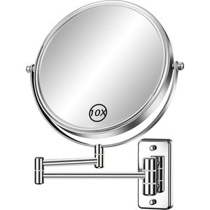 Wandgemonteerde Make-up Spiegel 8 Inch, 1X/10X Cosmetische Spiegel met Vergroting, 360° Draaibare Scheerspiegel Wandgemonteerd, Chroom - Ideaal voor Badkamers, Slaapkamers, Hotelkamers en Kleedkamers