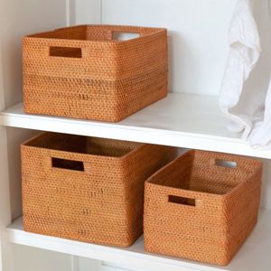 Medium plankmand gemaakt van rotan krantenmand opbergmand bruin handgeweven decoratieve mand WARSA