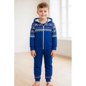 JC Blue - Aztec Blauwe Onesie kinderen - Onesie Jongens - Onesie Meisjes - Maat 146