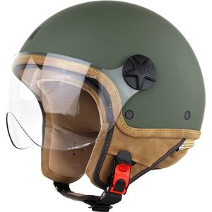 Motocubo Ant - Jethelm met Vizier - ECE 22.06 - Geschikt als Scooterhelm en helm voor de Brommer, Motor en Snorfiets - maat XS - Mat Groen