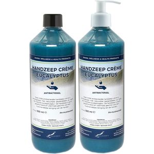 Handzeep Crème Eucalyptus 500 ml - set van 2 stuks - met gratis pomp - Voordeelverpakking