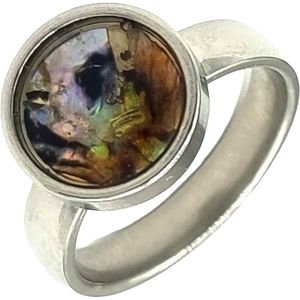 Tesoro Mio Michel – Stalen Ring –Schelp Van Zeeoor / Abalone – Staal – 20 mm / Maat 63