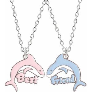 Fako Bijoux® - Vriendschapsketting - BFF Ketting - Dolfijnen - Blauw/Roze