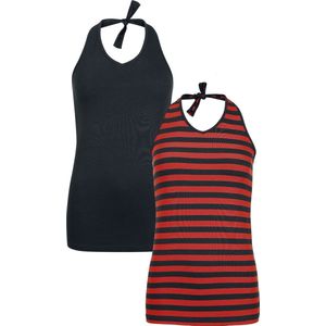 R.E.D. Rock-Engineered Design Zwart/rood gestreepte haltertops dubbelpak - Dames - S