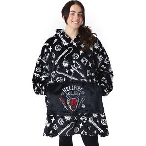 Oversized Deken Hoodie voor Volwassenen | Zwarte Fleece Loungewear met Capuchon | Hellfire Club D&D Print | Perfect voor Cozy Nights