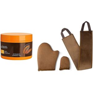 Tanning Set - SelfTan - Set van 4 - Intense Tanning Gel met Zelfbruin handschoenen - Bruiningscrème - Gel - Deep Brown - Bronze - Tanning Cream Oil - 150 gram