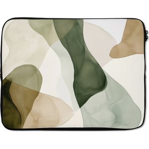 Laptophoes 15.6 inch - Japandi - Abstract - Groen - Laptop sleeve - Binnenmaat 37x26 cm - Zwarte achterkant