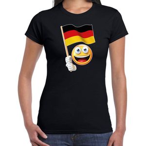 Duitsland emoticon t-shirt met Duitse vlag - zwart - dames - Duitsland fan / supporter shirt - EK / WK S