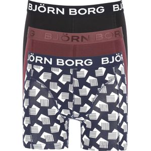 Björn Borg boxershorts Core (3-pack) - heren boxers normale lengte - zwart - bordeaux en een zwart met witte print -  Maat: S