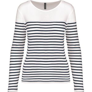 Kariban Gestreept dames-t-shirt lange mouwen K386 - White / Navy Stripes - XS