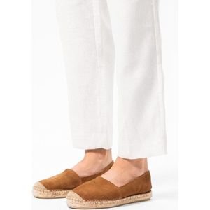 Manfield - Dames - Cognac suède espadrilles - Maat 41