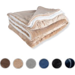 DecoSence® Fleece deken 150x200 cm - Fleece Plaid - Plaids - Ecru Beige - Grand Foulard Bank - Extra Dik