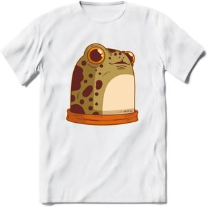 Blije kikker T-Shirt Grappig | Dieren reptielen Kleding Kado Heren / Dames | Animal Skateboard Cadeau shirt - Wit - XXL