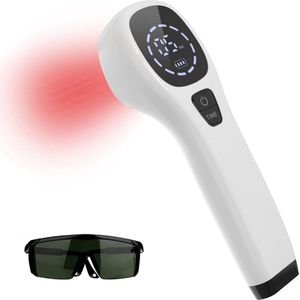 Infrarood Massageapparaat - ""Pijnverlichtende Rood Licht Therapie Apparaat met Bril, Infraroodlicht (650nm en 808nm sondes) voor Gewrichts- en Spierpijnverlichting, Dubbele 808nm Sondes, Efficiënt en Draagbaar (Wit)