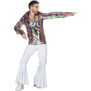Wilbers & Wilbers - Jaren 80 & 90 Kostuum - Festival Overhemd Stralend Glinsterende Regenboog Man - Multicolor - Maat 48 - Carnavalskleding - Verkleedkleding
