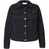 MIAMODA - Dames - Denim jas BlackBlack denim sierkralen siersteentjes - Zwart - Maat 42
