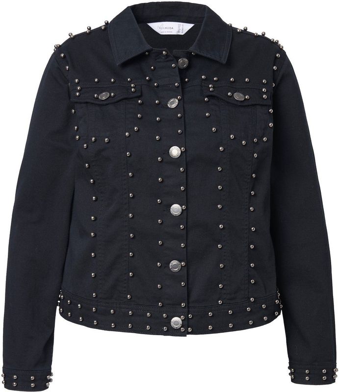 MIAMODA - Dames - Denim jas BlackBlack denim sierkralen siersteentjes - Zwart - Maat 42