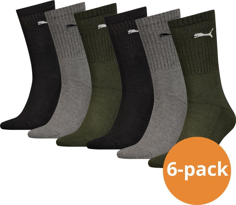 Puma - Sportsokken - Zwart Grijs Donkergroen - 6 paar Unisex
