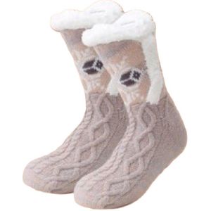 Huissokken - taupe - fluffy slofsokken - anti slip sokken - huttensocken - one size - 36/41