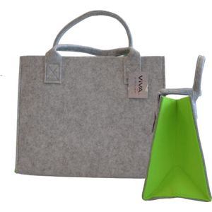 Boodschappentas Vilt - Grijs / Groen - 35 x 20 x 28 cm - Vilten tas - Stevige tas - Goodiebag - Shopper - Handtas