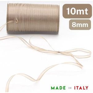 10 Meter TULLELINT met SATIJNEN RANDJES, Breedte 8MM, MADE IN ITALY, Kleur BRUIN