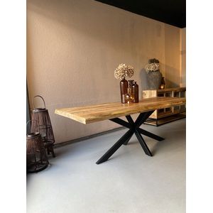 Sfeerwonen en Zo® Boomstam tafel met spinpoot - 240 cm - mango hout Live Edge tafel