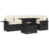 vidaXL - 6-delige - Loungeset - met - kussens - poly - rattan - zwart