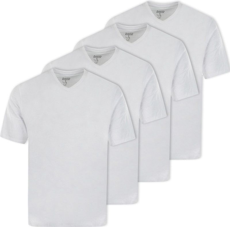 HAJO - Shirt - Wit - 4 Pack - Katoen - V-hals - Halve Mouw