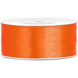 1x Hobby/decoratie oranje satijnen sierlint 2,5 cm/25 mm x 25 meter - Cadeaulinten satijnlinten/ribbons - Oranje linten - Hobbymateriaal benodigdheden - Verpakkingsmaterialen