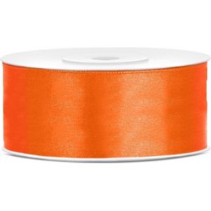 1x Hobby/decoratie oranje satijnen sierlint 2,5 cm/25 mm x 25 meter - Cadeaulinten satijnlinten/ribbons - Oranje linten - Hobbymateriaal benodigdheden - Verpakkingsmaterialen