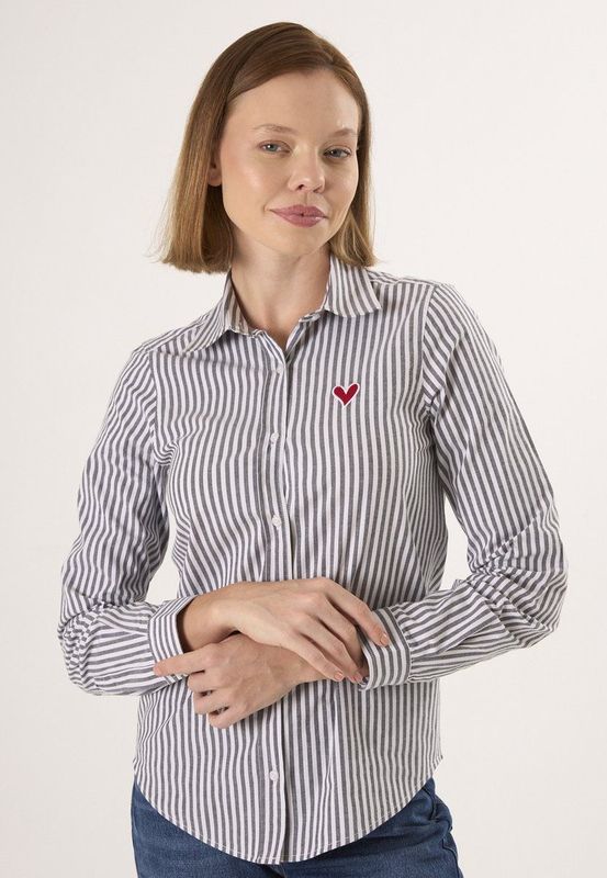 Felix Hardy - Gestreept Overhemd - Zwart - 97% Katoen - Dames