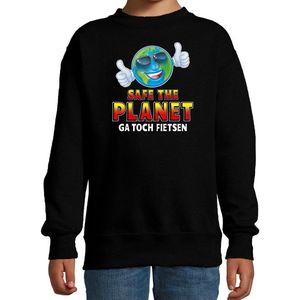 Funny emoticon sweater safe the planet zwart voor kids -  Fun / cadeau trui 152/164
