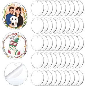 50 Stuks Acrylschijven Rond met Gat 5 cm Transparante Acrylplaat voor Sleutelhangers Schilderen DIY Knutselen
