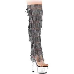 Pleaser - ADORE-3019C-RSF Plateau overknee Laarzen - US 7 - 37 Shoes - Transparant/Zwart