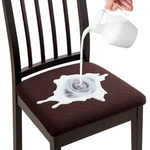 Jacquard Eetkamerstoel Stoelhoezen- Stretch Spandex, Geen rugleuning - Eetkamerstoel Stoelbeschermer Hoes - Verwijderbaar Wasbaar voor hoge bureaustoelen - Koffie - 4 stuks