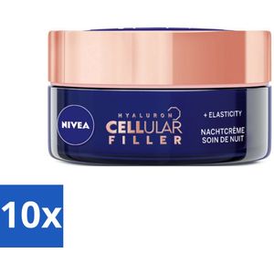 NIVEA - Nachtcrème - CELLular Expert Lift Anti-Veroudering - Voor alle huidtypes - Met Bakuchiol & Hyaluronzuur - Verhoogt collageen & anti-rimpel - 50 ml - Bulkverpakking - 10 stuks
