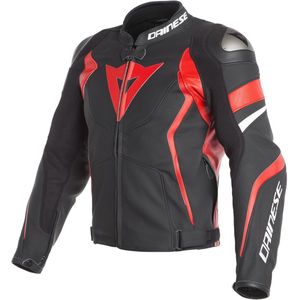 DAINESE AVRO 4 BLACK MATT LAVA RED WHITE LEATHER JACKET 46 - Maat - Jas