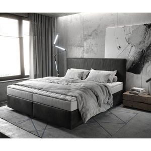 Bed Dream-Well Antraciet Vintage 180x200 cm Microvezel stof met matras en topper boxspring-bed