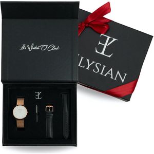 Elysian - Horloge Geschenkset Vrouwen - Rosé Gouden mesh horloge geschenkdoos met leren horlogebandje - Roestvrij Staal - Cadeau Voor Vrouw