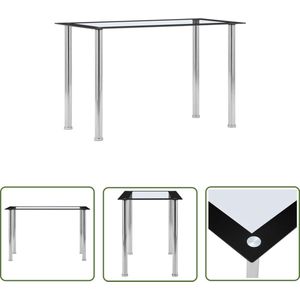 The Living Store Eettafel - Glazen tafelblad - RVS frame - 120 x 60 x 75 cm