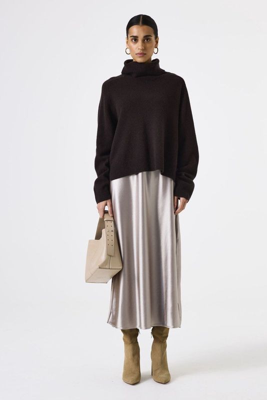 GARCIA - Effen Rok - Grijs - Midi - Hoge Taille