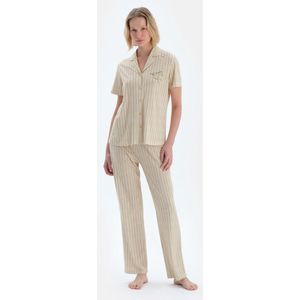 Dagi Gestreept Pyjamaset met Korte Mouwen, Overhemdkraag en Broek met Normale Taille