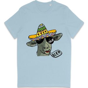 Grappig T Shirt Heren - T Shirt Dames - Cartoon Geit - Licht Blauw - XS