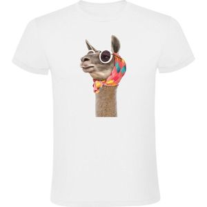 Lama met hoofdoek en bril Heren T-shirt - dieren - zomer - mode - zomer - warm - heet - grappig