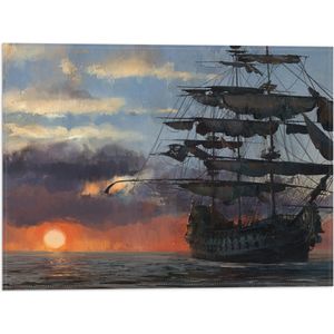 WallClassics - Vlag - Groot Piratenschip op Zee met Zon - 40x30 cm Foto op Polyester Vlag