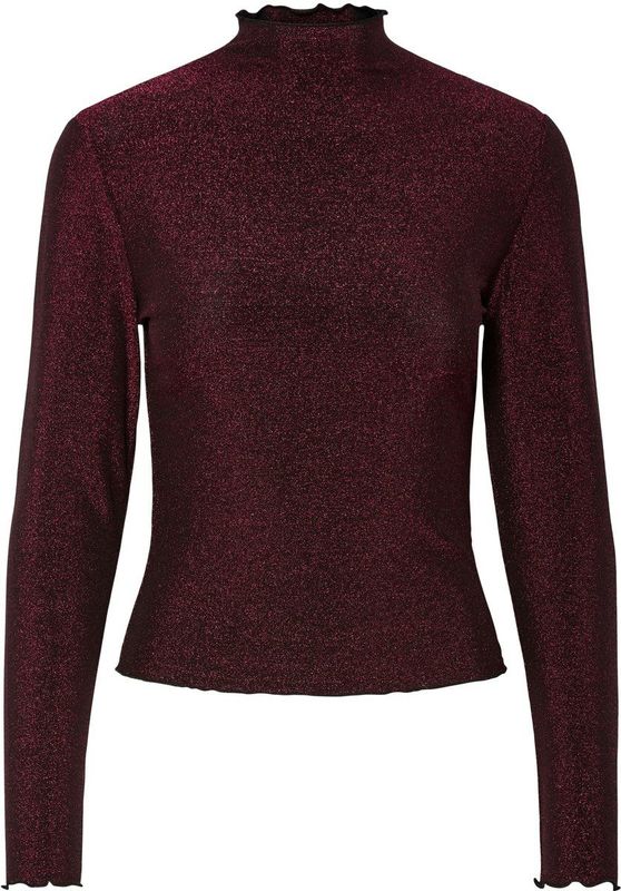 Pieces - Pcsandra Ls Mockneck Top - Beetroot Purple - T-shirt - Dames